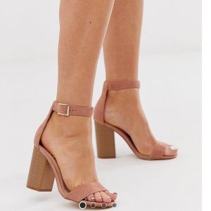 Glamorous wide fit blush block heeled sandals.